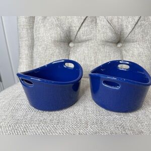 Rachel Ray SET of 2 Blue Stoneware Ramekin Double Handle 10oz Baking Dishes